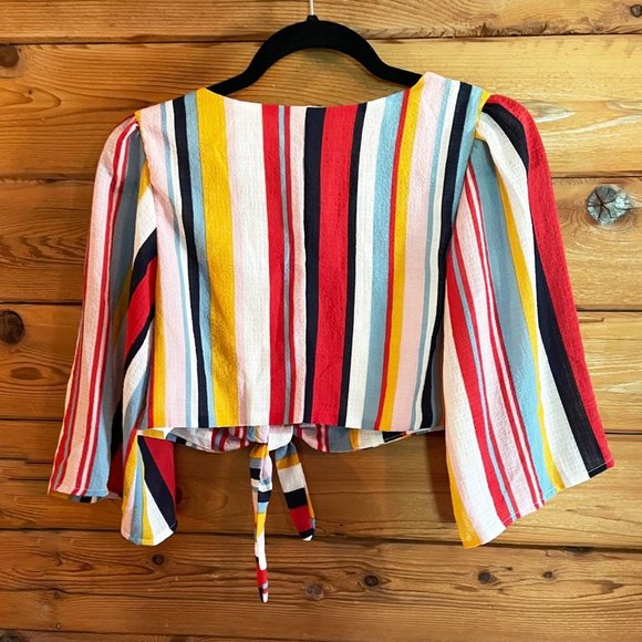 DO+BE Multicolored rainbow striped front tie crop top Small - Picture 2 of 6